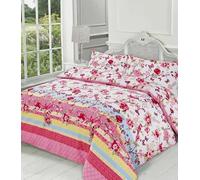 Bella Nights Blossom Duvet Quilt Cover Polycotton Set - Luxury Printed Bedding with Pillowcases - Soft & Breathable Floral Design - Easy Care, Durable, Comfortable (Rose, Double)