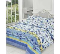 Bella Nights Blossom Duvet Quilt Cover Polycotton Set - Luxury Printed Bedding with Pillowcases - Soft & Breathable Floral Design - Easy Care, Durable, Comfortable (Blue, Single)
