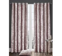 Bella Nights Crushed Velvet Curtain Eyelet Ring Top Pair of Fully Lined Curtains - Thermal Insulated & Lined for Bedroom and Living Room - Soft & Stylish Home Decor (Blush Pink, 46'' X 72'')