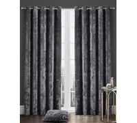 Bella Nights Crushed Velvet Curtain Eyelet Ring Top Pair of Fully Lined Curtains - Thermal Insulated & Lined for Bedroom and Living Room - Soft & Stylish Home Decor (Charcoal, 66'' X 90'')