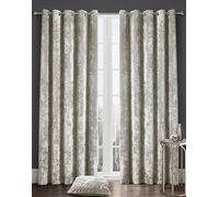 Bella Nights Crushed Velvet Curtain Eyelet Ring Top Pair of Fully Lined Curtains - Thermal Insulated & Lined for Bedroom and Living Room - Soft & Stylish Home Decor (Natural, 46'' X 54'')