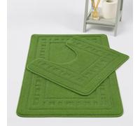 Bella Nights Diem Square 2 Piece Bath Mat & Pedestal Set - Non Slip Extra Absorbent Bathroom Toilet Rug - Soft Bath Mats Set for Shower, Tub & Toilet (Sage)