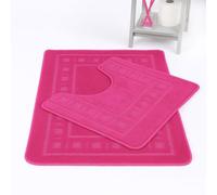 Bella Nights Diem Square 2 Piece Bath Mat & Pedestal Set - Non Slip Extra Absorbent Bathroom Toilet Rug - Soft Bath Mats Set for Shower, Tub & Toilet (Fuchsia)