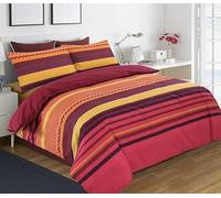 Bella Nights Duvet Cover Set Modern Luxurious Benjamin Stripes - Reversible Bedding Set with Matching Pillowcases - Soft, Breathable & Easy Care Polycotton Design (Red, Double)
