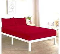 Bella Nights Easy Care Extra Deep 16" (40CM) Fitted Sheet - Polycotton Percale - Soft & Breathable Bed Sheet - Durable Mattress Cover - Deep Pocket Bedding (Red, Super King)