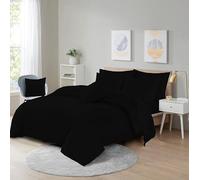 Bella Nights Easy Care Poly-Cotton Plain Dyed Duvet Cover Set - Durable Bedding Set with Matching Pillowcases-Breathable Comfortable Reversible Bed Set (Black, Double)