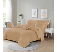 Bella Nights Easy Care Poly-Cotton Plain Dyed Duvet Cover Set - Durable Bedding Set with Matching Pillowcases-Breathable Comfortable Reversible Bed Set (Latte, Double)
