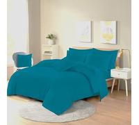 Bella Nights Easy Care Poly-Cotton Plain Dyed Duvet Cover Set - Durable Bedding Set with Matching Pillowcases-Breathable Comfortable Reversible Bed Set (Teal, King)