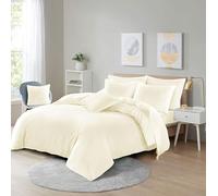 Bella Nights Easy Care Poly-Cotton Plain Dyed Duvet Cover Set - Durable Bedding Set with Matching Pillowcases-Breathable Comfortable Reversible Bed Set (Cream, Double)