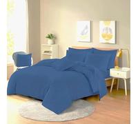 Bella Nights Easy Care Poly-Cotton Plain Dyed Duvet Cover Set - Durable Bedding Set with Matching Pillowcases-Breathable Comfortable Reversible Bed Set (Mid Blue, King)