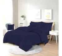 Bella Nights Easy Care Poly-Cotton Plain Dyed Duvet Cover Set - Durable Bedding Set with Matching Pillowcases-Breathable Comfortable Reversible Bed Set (Navy, Single)