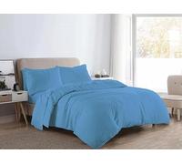 Bella Nights Flannelette Duvet Cover Set - 100% Brushed Cotton Bedding with Matching Pillowcases Soft & Warm Thermal Bed Linen for All Seasons - Cozy Flannel Quilt Cover Set (Blue, Double)