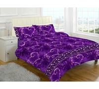 Bella Nights Jasmin Love Heart Floral Printed Duvet Cover Set - Elegant Flowers Bedding Set with Heart Design - Soft & Durable Easy Care Quilt Cover with Matching Pillowcases (Plum, Double)