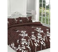 Bella Nights Kaylee Floral Duvet Cover Set - Reversible Modern Style Quilt Cover Set Easy Care Polycotton - Luxurious Printed Bedding Set with Pillowcases (Chocolate, Super King)