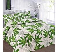 Bella Nights Leaf Floral Cannabis Marijuana Duvet Cover Set - Reversible Weed Print Quilt Cover Bedding Set - Soft Polycotton Duvet Cover with Pillow Cases (White/Green, King)