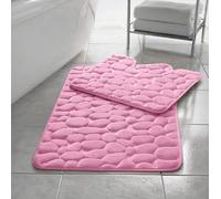 Bella Nights Pebble Stone Bath Mat Set - Extra Absorbent 100% Memory Foam Bathroom Rug & Non Slip Pedestal Mat Soft Toilet Mat for Shower Tub & Toilet Quick Dry Bath Set (Pink)