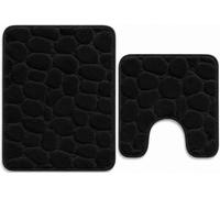 Bella Nights Pebble Stone Bath Mat Set - Extra Absorbent 100% Memory Foam Bathroom Rug & Non Slip Pedestal Mat Soft Toilet Mat for Shower Tub & Toilet Quick Dry Bath Set (Black)