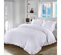 Bella Nights Santiago Duvet Cover Bedding Set with Pillowcases - Soft Polycotton, Easy Care, Plain Design with Frilled Edges - Lightweight & Elegant Bedroom Set (White, King)