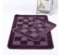 Bella Nights Squares 2 Piece Bath Mat & Pedestal Set - Non Slip & Extra Absorbent - Square Bathroom Toilet Rug Set - Soft Bath Mats for Bathroom Floor (Plum)