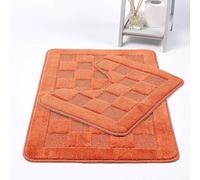 Bella Nights Squares 2 Piece Bath Mat & Pedestal Set - Non Slip & Extra Absorbent - Square Bathroom Toilet Rug Set - Soft Bath Mats for Bathroom Floor (Terracotta)
