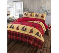 Bella Nights Stag Flannelette Duvet Cover Set - 100% Natural Brushed Cotton Flannelette Bedding Set with Matching Pillowcases Soft & Warm Bed Linen For All Seasons (Red, King)