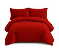 Bella Nights Teddy Bear Fleece Duvet Cover Set - Thermal Warm & Cosy Soft Fur Bedding with Pillowcases - Winter Duvet Set (Red, King)