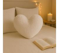 Bella Nights Teddy Cuddles 3D Heart Shaped Fleece Cushion - Soft Warm & Cozy Filled Pillow - 100% Polyester Teddy Bear Fleece - Comfortable Home Decor Cushion - 38 x 38cm (White)
