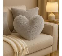 Bella Nights Teddy Cuddles 3D Heart Shaped Fleece Cushion - Soft Warm & Cozy Filled Pillow - 100% Polyester Teddy Bear Fleece - Comfortable Home Decor Cushion - 38 x 38cm (Silver)
