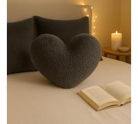 Bella Nights Teddy Cuddles 3D Heart Shaped Fleece Cushion - Soft Warm & Cozy Filled Pillow - 100% Polyester Teddy Bear Fleece - Comfortable Home Decor Cushion - 38 x 38cm (Charcoal)
