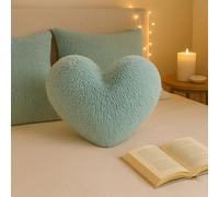 Bella Nights Teddy Cuddles 3D Heart Shaped Fleece Cushion - Soft Warm & Cozy Filled Pillow - 100% Polyester Teddy Bear Fleece - Comfortable Home Decor Cushion - 38 x 38cm (Duck Egg)