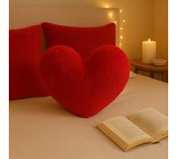 Bella Nights Teddy Cuddles 3D Heart Shaped Fleece Cushion - Soft Warm & Cozy Filled Pillow - 100% Polyester Teddy Bear Fleece - Comfortable Home Decor Cushion - 38 x 38cm (Red)