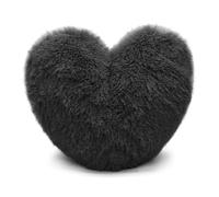 Bella Nights Teddy Cuddles 3D Heart Shaped Fleece Cushion - Soft Warm & Cozy Filled Pillow - 100% Polyester Teddy Bear Fleece - Comfortable Home Decor Cushion - 38 x 38cm (Black)