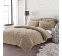 Bella Nights Teddy Fleece Duvet Cover Set with Embossed Leaf Design Warm and Cosy Winter Bedding Set with Pillowcases (Beige, Single)