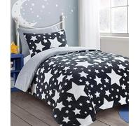 Bella Nights Teddy Star Fleece Duvet Cover Set - Soft Cosy & Warm Kids Bedding - Star Print Teddy Bear Fleece Bed Set - Winter Duvet Set with Pillowcase (Charcoal & Silver, Single)