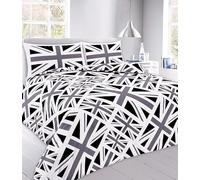 Bella Nights Union Jack Printed Duvet Cover Set with Pillowcases - Reversible Design Easy Care Polycotton Bedding Set - Soft Durable & British Flag Print (Black, King)