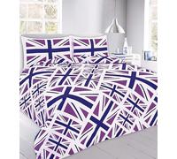 Bella Nights Union Jack Printed Duvet Cover Set with Pillowcases - Reversible Design Easy Care Polycotton Bedding Set - Soft Durable & British Flag Print (Lilac, Single)