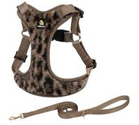 BELLA & PAL Dog Harness and Leash Set, Adjustable Step-in Vest for Puppy/XS/Small/Medium Dog, Soft Plush & Breathable Mesh Lining, Reflective Strips, Buckle Closure for Daily Walks, Leopard Brown, XS