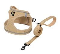 BELLA & PAL Dog Harness and Leash Set, Step-in Puppy Harness, Breathable Air Mesh with Reflective Strips, No Pull Vest for Puppies/Extra Small/Small Dogs, Khaki, L