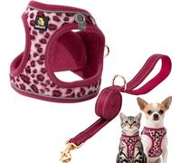 BELLA & PAL Dog Harness and Leash Set, Step-in Puppy Harnesses, Soft Short Plush with Reflective Strips, No Pull Vest for Puppies/Extra Small/Small Dogs, Leopard Pink, XS