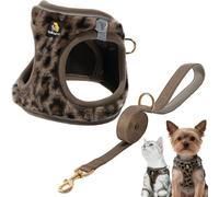 BELLA & PAL Small Dog Harness and Leash Set, Step-in Puppy Harness | Soft Long Plush, Reflective Strips, Secure Buckle, No Pull Vest for Puppies/Extra Small/Small Dogs, Leopard Brown, XXS