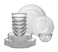 Bella Perle Glass Beaded Edge 18 Piece Glass Dinner Set for 6 Tableware