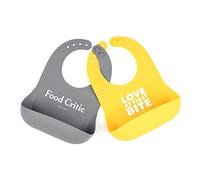 BELLA TUNNO Wonder Bib 2pk - Adjustable Silicone Baby Bibs for Girls & Boys, Durable and Waterproof BPA Free Silicone, Love at First Bite & Food Critic