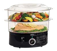 bella Two Tier Food Steamer with Dishwasher Safe Lids and Stackable Baskets & Removable Base for Fast Simultaneous Cooking - Auto Shutoff & Boil Dry Protection, 7.4 QT, Black
