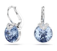 Bella V drop earrings, Round cut, Blue, Rhodium plated