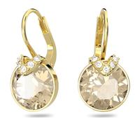 Bella V drop earrings, Round cut, Gold tone, Gold-tone plated