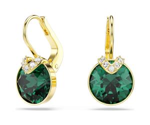 Bella V drop earrings, Round cut, Green, Gold-tone plated