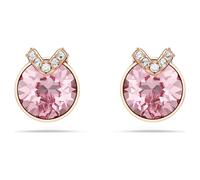 Bella V stud earrings, Round cut, Pavé, Pink, Rose gold-tone plated