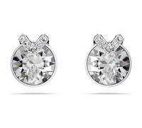 Bella V stud earrings, Round cut, Pavé, White, Rhodium plated