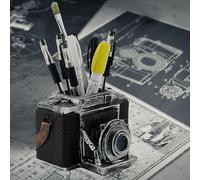 Bellaa 24094 Camera Pen Pencil Holder Cup Office Retro Antiques Desk Organizer Rustic Shabby Chic Bookends Bookshelf Book Support Vintage Old World Decor 6 inch