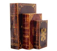 Bellaa 28038 Decorative Book Box Vintage Floral Set of 3 Hidden Secret Storage Jewelry Keepsake Gift Antiques Shiny Gold